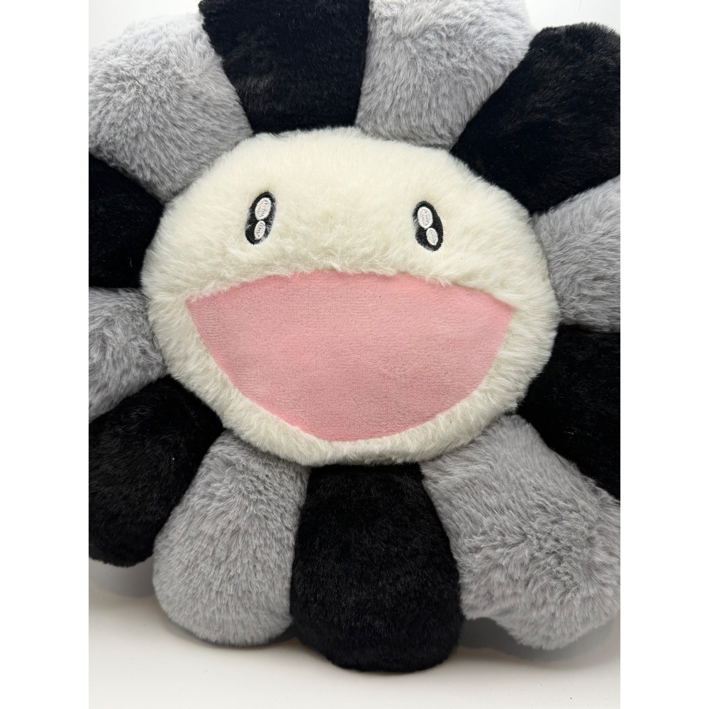 Takashi Murakami Style Flower Plush Pillow Black Grey White Smiley Face Cushion